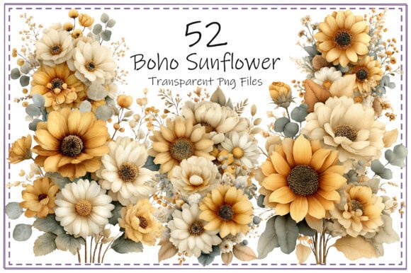 Download Boho Sunflower Clipart Bundle - Sunflower Collection