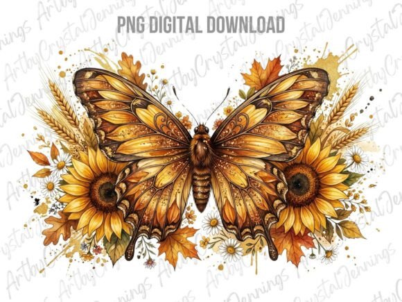 Download Boho Folk Art Sunflower Butterfly PNG - Sunflower Collection